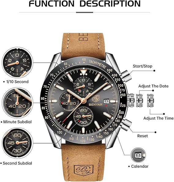 BY BENYAR – Montre Homme Quartz Chronographe Étanche et Élégante