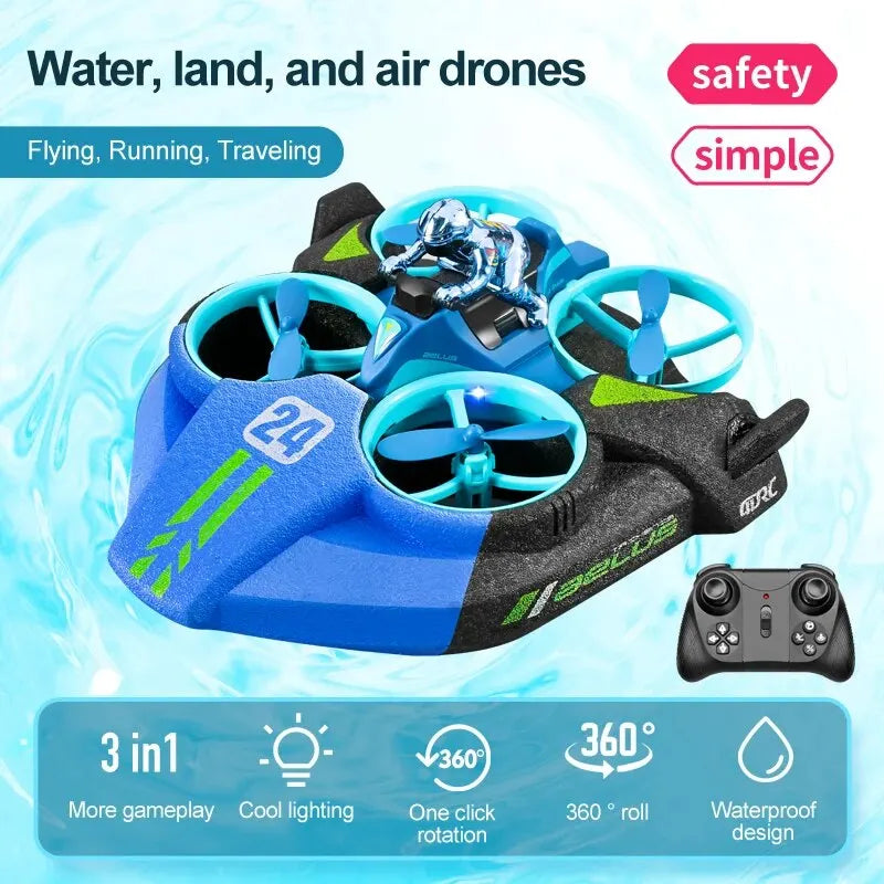 Drone RC Multifonctionnel Terre-Mer-Air 3-en-1