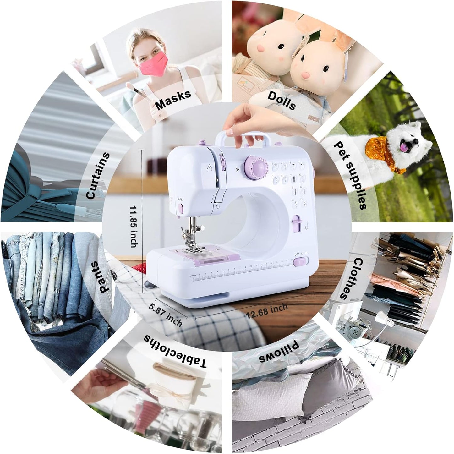 mini machine à coudre portable avec 12 motifs de points intégrés