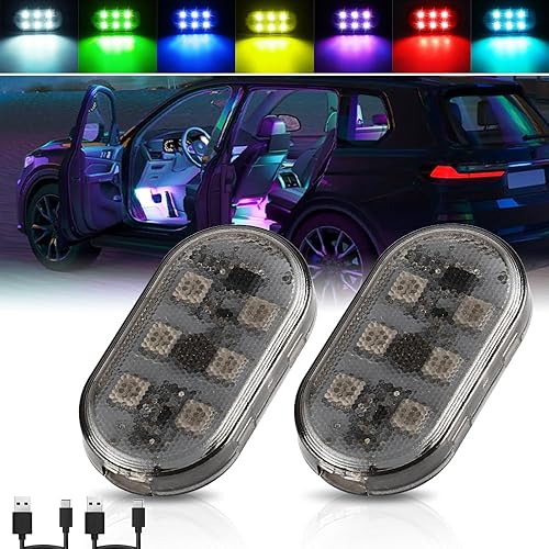💡 Pack 2 Lumières de Voiture Rechargeables – 7 Couleurs, Style et Confort !