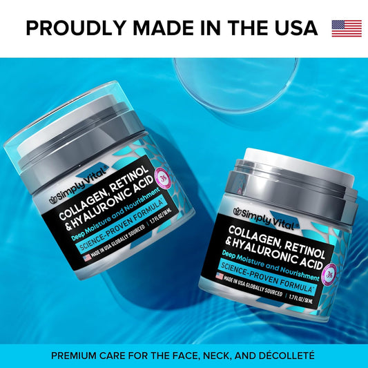 Crème SimplyVital au collagène, rétinol et acide hyaluronique - Soin hydratant anti-âge pour le visage