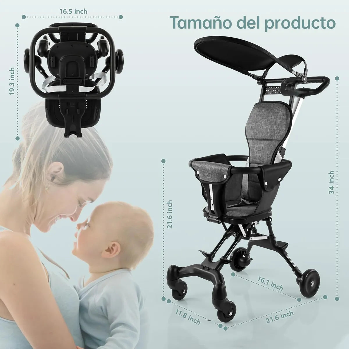 Poussette Bébé Compacte et Pliable Noire