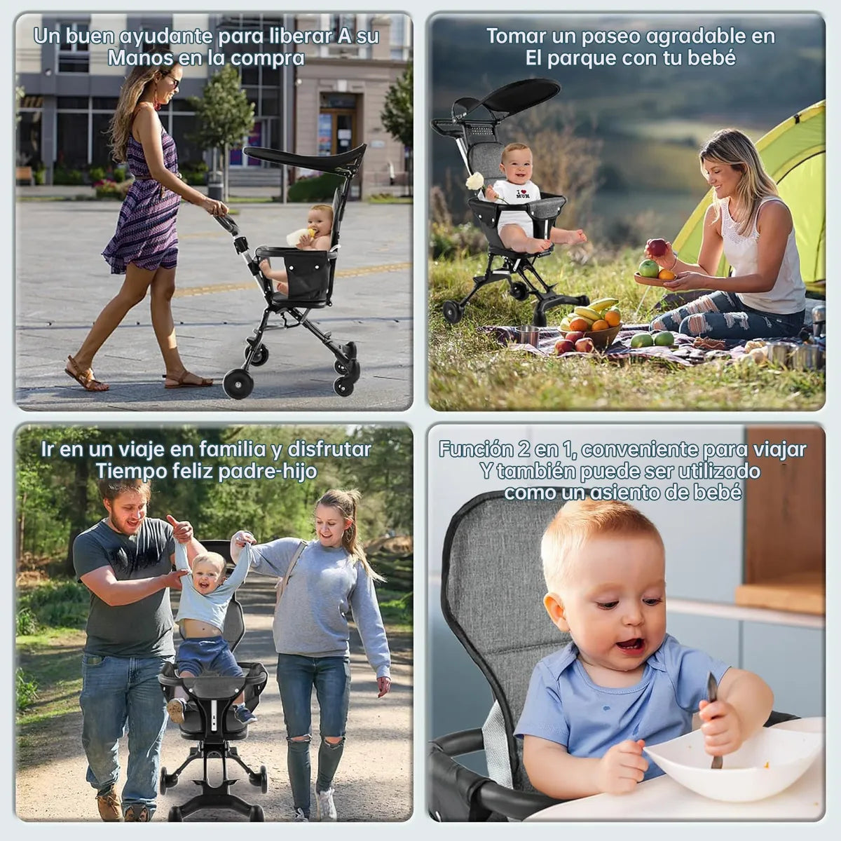 Poussette Bébé Compacte et Pliable Noire