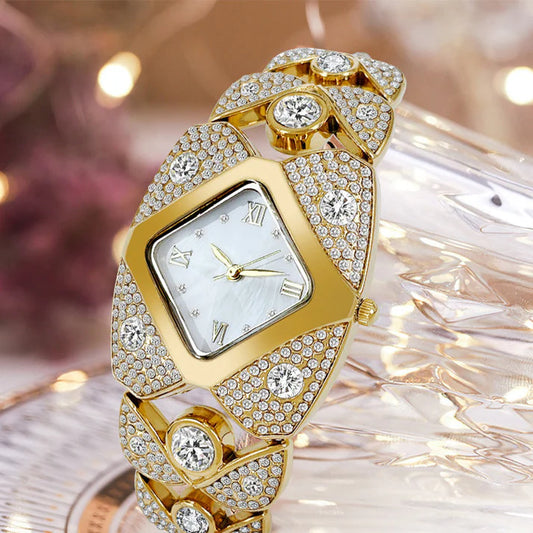 Montre à quartz rétro pour femme avec strass scintillants